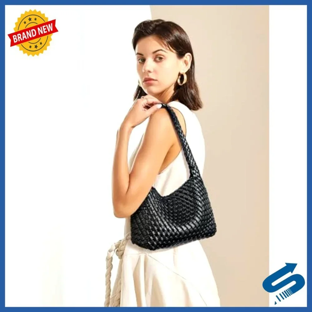 Vegan Leather Woven Shoulder Bag Tote Handbag Elegant Boho Chic
